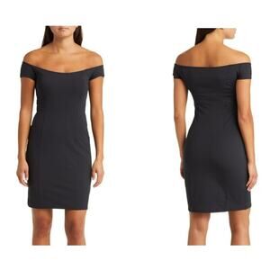 Open Edit Dress Off The Shoulder Short Sleeve Bodycon Sheath Mini Black XXL